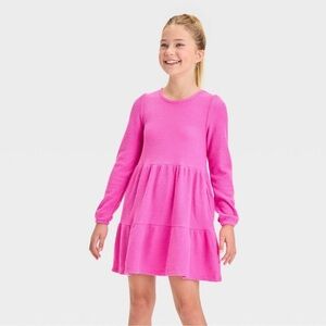 Girls long sleeve cozy waffles dress cat and jack warm pink XL